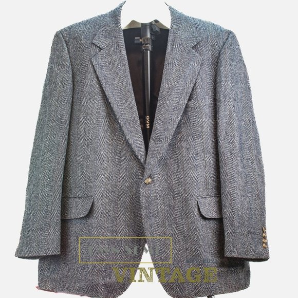 Other - VINTAGE Blazer | Grey Herringbone Lambs Wool Mens Jacket | 48R